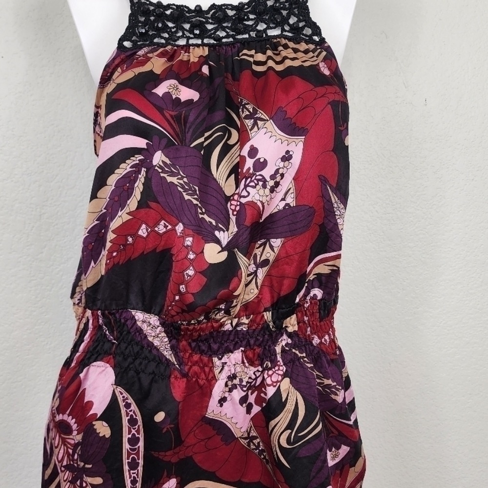 Vintage Cache Y2K Graphic 100% Silk Sleeveless Beaded Neckline Top Size M
